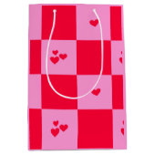 Hearts Grid roze en rood Medium Cadeauzakje (Voorkant)