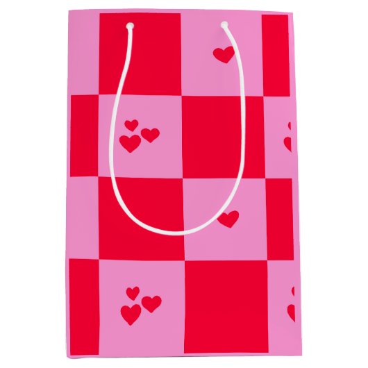 Hearts Grid roze en rood Medium Cadeauzakje (Voorkant)