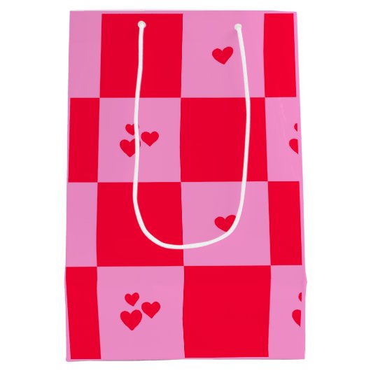 Hearts Grid roze en rood Medium Cadeauzakje (Achterkant)