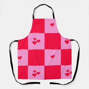 Hearts Grid roze en rood Schort