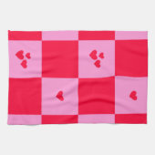 Hearts Grid roze en rood Theedoek (Horizontaal)