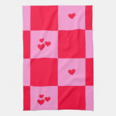 Hearts Grid roze en rood Theedoek (Verticaal)
