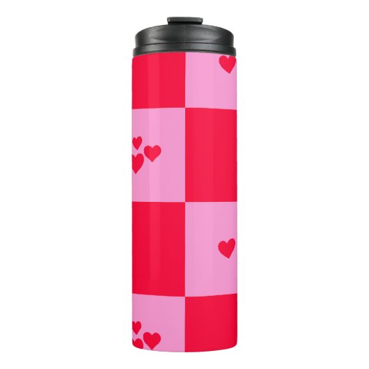 Hearts Grid roze en rood Thermosbeker (Voorkant)