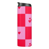 Hearts Grid roze en rood Thermosbeker (Geroteerd rechts)