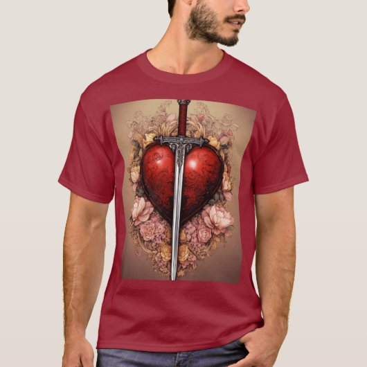 Heart's Guardian: Zwaard en hart print T-shirt (Voorkant)