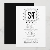 Hearts Hand Drawn Black White Wedding Kaart (Voorkant / Achterkant)