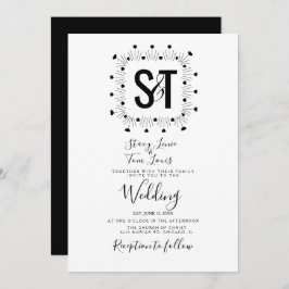 Hearts Hand Drawn Black White Wedding Kaart