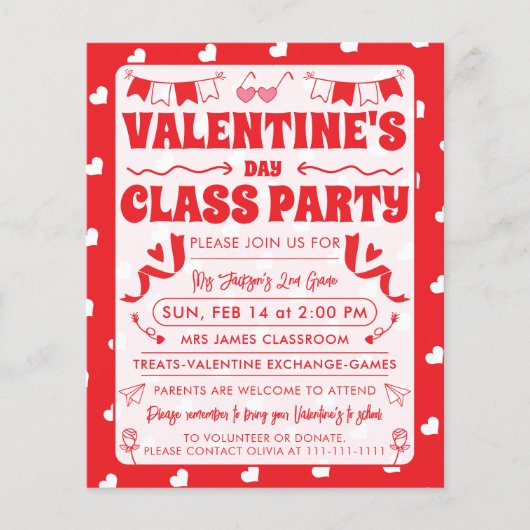 Hearts Happy Valentine’s Day Modern Love Pattern Flyer (Voorkant)