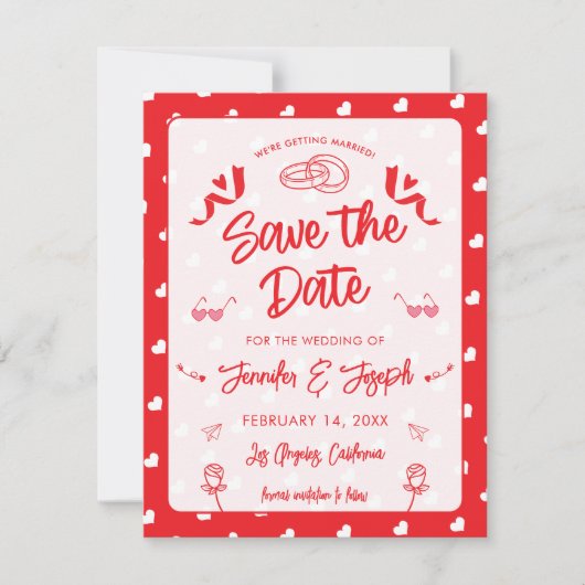 Hearts Happy Valentine’s Day Modern Love Pattern Save The Date (Voorkant)