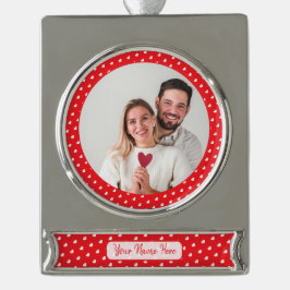 Hearts Happy Valentine’s Day Modern Love Pattern Verzilverd Banner Ornament