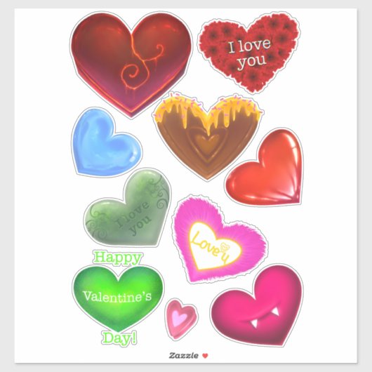 Hearts Happy Valentine’s Day Stickers Colourful (Vel)