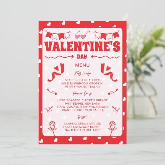 Hearts Happy Valentine's Day Modern Love Pattern Menu (Staand voorkant)
