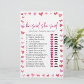 Hearts He Said She Said Bridal Shower Game  Briefpapier (Staand voorkant)