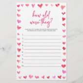 Hearts How Old Were They? Bridal Shower Game  Briefpapier (Voorkant)