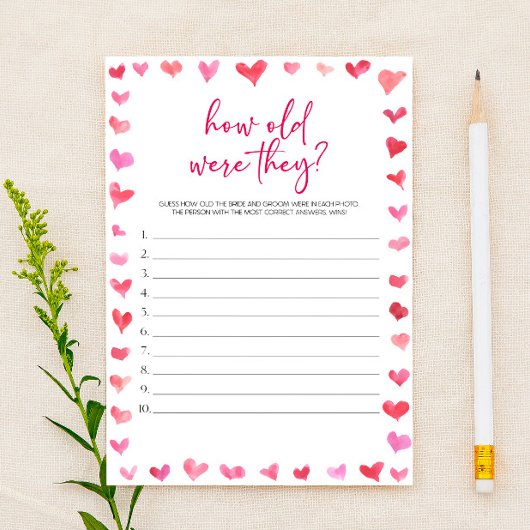 Hearts How Old Were They? Bridal Shower Game  Briefpapier
