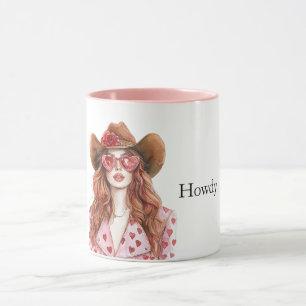 Hearts Howdy Red Hair Cowgirl Mok