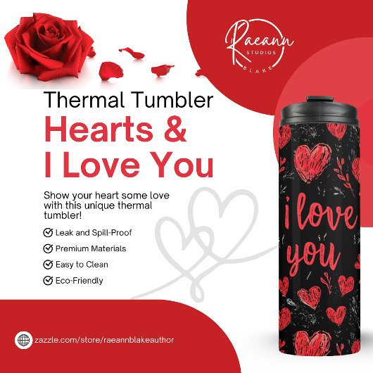 Hearts & I Love You Thermal Tumbler Thermosbeker