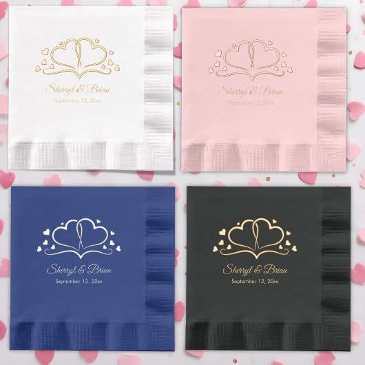 Hearts in Bloom, aangepaste naam en datum bruiloft Folie Servetten