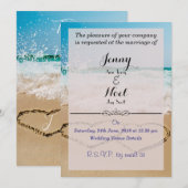 Hearts In Sand Beach Uitnodiging voor een bruiloft (Voorkant / Achterkant)