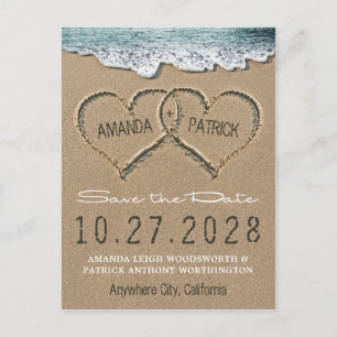 Hearts in the Sand Beach Shore Save The Date Cards Aankondigingskaart