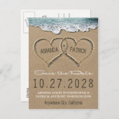 Hearts in the Sand Beach Shore Save The Date Cards Aankondigingskaart (Voorkant / Achterkant)