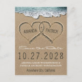 Hearts in the Sand Beach Shore Save The Date Cards Aankondigingskaart (Voorkant)