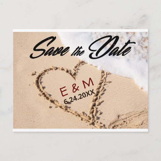 Hearts in the Sand Beach Shore Save The Date Cards Uitnodiging Briefkaart (Voorkant)