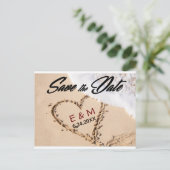 Hearts in the Sand Beach Shore Save The Date Cards Uitnodiging Briefkaart (Staand voorkant)