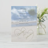 Hearts in the Sand photo Wedding Invitation Kaart (Staand voorkant)