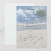 Hearts in the Sand photo Wedding Invitation Kaart (Voorkant / Achterkant)