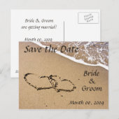 Hearts In The Sand - Save The Date Briefkaarten (Voorkant / Achterkant)