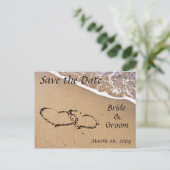 Hearts In The Sand - Save The Date Briefkaarten (Staand voorkant)