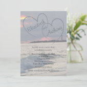 Hearts in the Sky Beach Wedding Invitation Kaart (Staand voorkant)