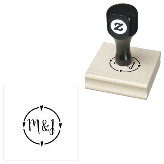 Hearts Initiaal Bruiloft Logo Design Stamp Rubberstempel (Gestempeld)