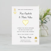 Hearts Kaart Weddenschap Gold Foil Uitnodiging (Staand Voorkant)