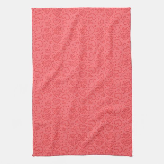 Hearts Kitchen Towel Red Theedoek (Verticaal)