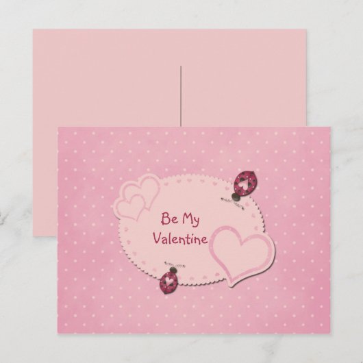 Hearts Ladybugs Valentijn Briefkaart (Voorkant / Achterkant)