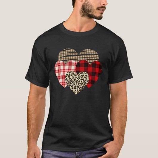 Hearts Leopard Plaid Buffalo Heart Love Valentine' T-shirt (Voorkant)