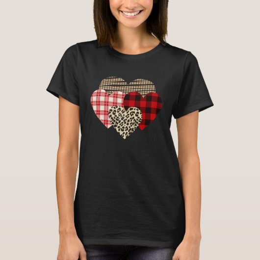 Hearts Leopard Plaid Buffalo Heart Love Valentine' T-shirt (Voorkant)