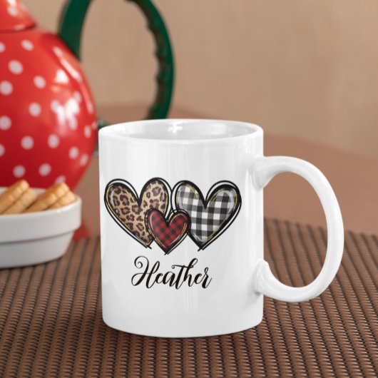 Hearts Leopard Play Valentijnsdag Gepersonaliseerd Koffiemok