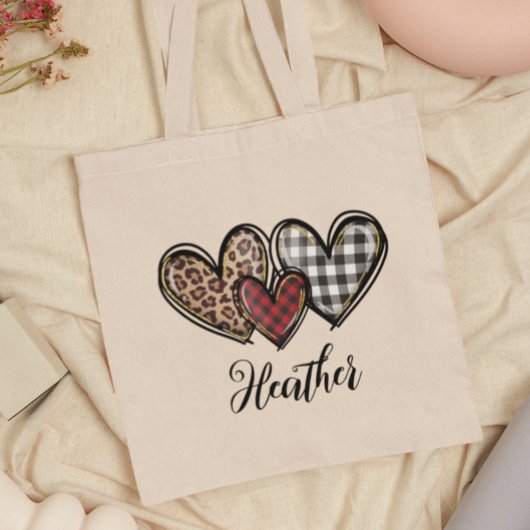 Hearts Leopard Play Valentijnsdag Gepersonaliseerd Tote Bag