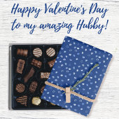 Hearts - Light Blue on Dark Blue Background Inpakpapier Vel