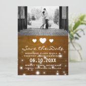 Hearts & Lights Rustic Wedding Save the Date Kaart (Staand voorkant)