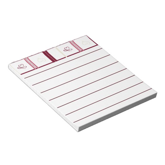 Hearts Lined Notepad – Whimsical Burgundy Design Notitieblok (Schuin)