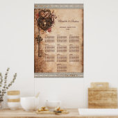 Hearts Lock and Key Wedding 10 Table Seating Chart Poster (Keuken)