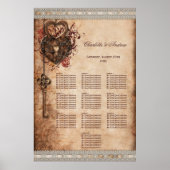 Hearts Lock and Key Wedding 10 Table Seating Chart Poster (Voorkant)