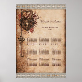 Hearts Lock and Key Wedding 9 Table Seating Chart Poster