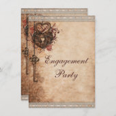  Hearts Lock en Key Engagement Party Kaart (Voorkant / Achterkant)