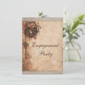  Hearts Lock en Key Engagement Party Kaart (Staand voorkant)