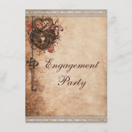 Hearts Lock en Key Engagement Party Kaart